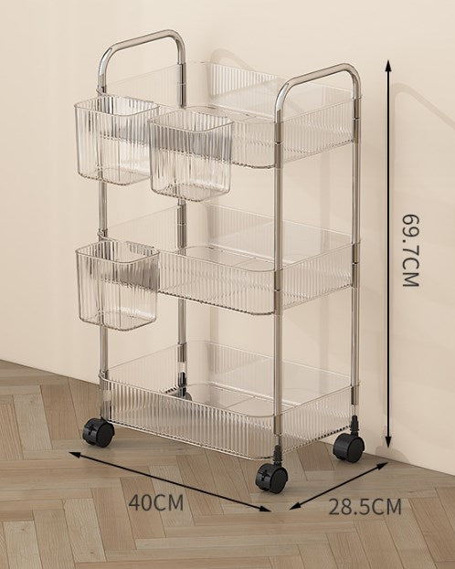 Light Luxury Toilet Storage Rack Floor Small Cart Shampoo Holder Bathroom Cosmetics Seam Storage Mobile Storage Shelf VL-0252