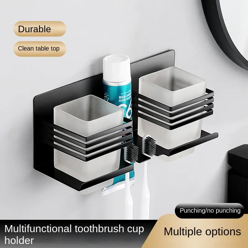 Deluxe 304 stainless steel black wall-mounted no-drill toothbrush rack storage rack VL-0058