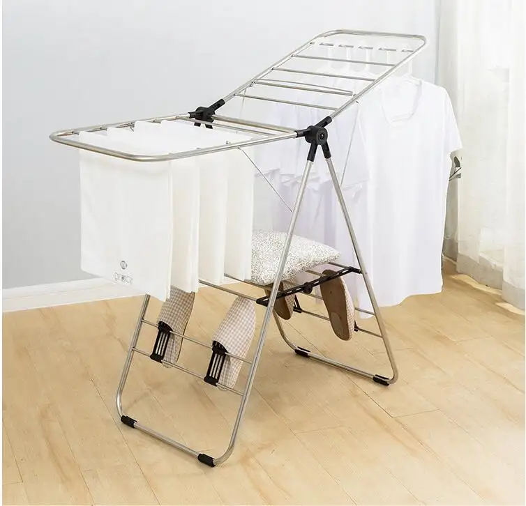 Household stainless steel balcony free installation multifunctional drying hanger retractable metal floor clothes drying rack VL-0120