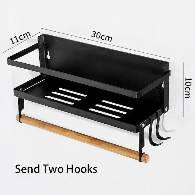 Best Good Sale Kitchen Rack with 2-Tier Magnetic Shelf-1 Paper Towel Roll Holders-4 Removable Hooks Magnetic Paper Towel Holder VL-0139