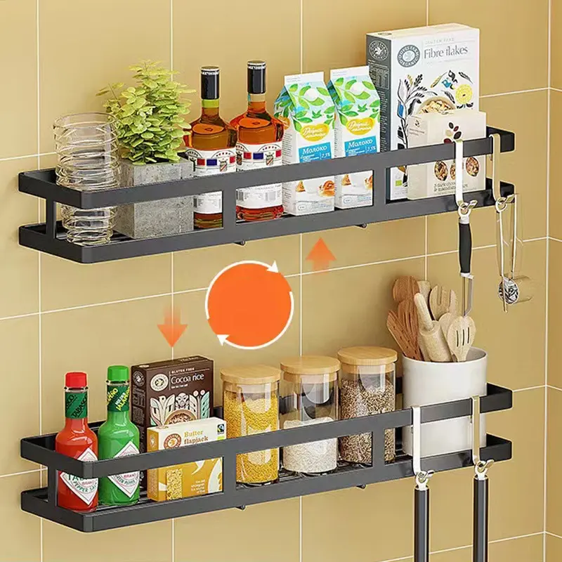 No-punching kitchen Cabinet spice rack organizer wall metal mount Tiered Hanging Shelf for spice mason jar VL-0139