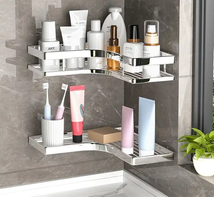 Wall Mounted Stainless Steel Adhesive Corner Shower caddy for Bathroom Storage VL-0204