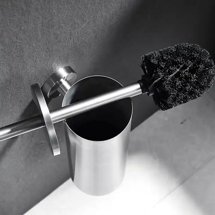 High quality round 304 stainless steel brushed nickel wall mounted metal toilet brush holder full set bathroom accessories VL-0047