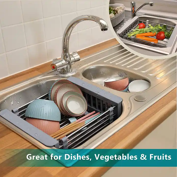 Adjustable Kitchen drain rack Stainless Steel Dish Drainer Kitchen Sink Dish Drying Rack VL-0081