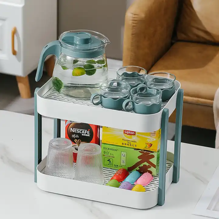 Kitchen bathroom sink bowl cup dish drain 2 tier shelf tea bag coffee capsules snack storage organizer double layer plastic rack VL-0503