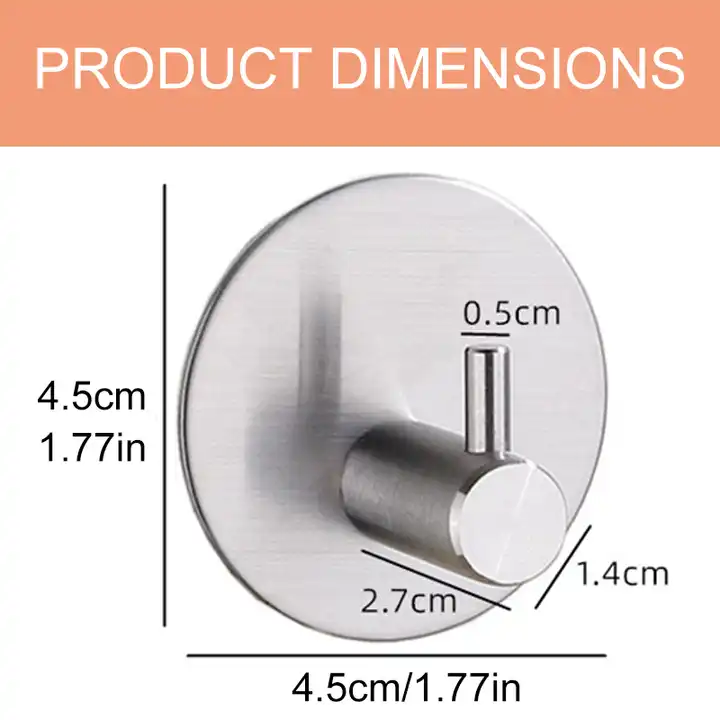 Round Self Adhesive Hooks Towel Hook Hanger for Kitchen Bathroom heavy duty Stainless Steel Metal Hook VL-0029