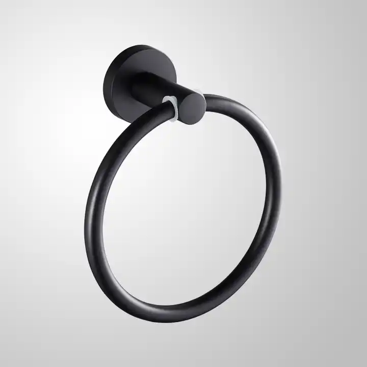 Bathroom Hardware Simple Round Hand Towel Racks Holder Wall Mounted Hanger Stainless Steel Black Towel Ring VL-0033