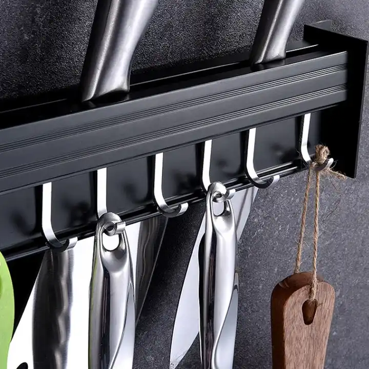 Space aluminum kitchen hook knife rack multifunctional kitchen wall storage rack wall-mounted kitchenware rack VL-0154