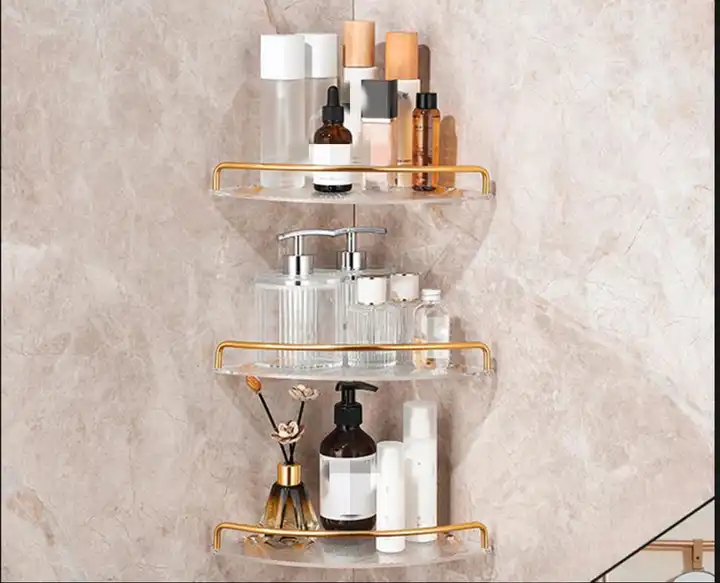 New Design Modern Gold Acrylic Alloy Rack Aluminum Single-layer Bathroom Corner Shelf Towel Bar VL-0078