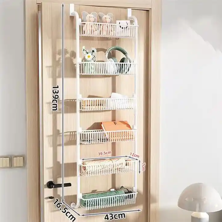 Over the Door Multi-layer Hanging Basket Shelf Wire Organizer Storage Rack Wire Display Rack With Five Baskets VL-0307