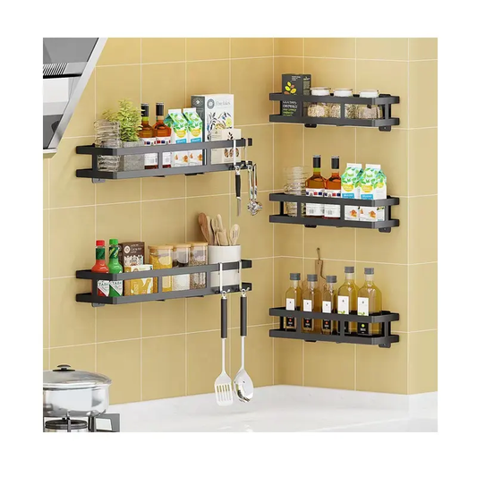 No-punching kitchen Cabinet spice rack organizer wall metal mount Tiered Hanging Shelf for spice mason jar VL-0139