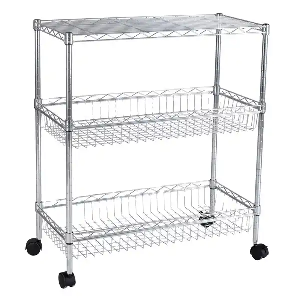 Warehouse cubicle height adjustable garage wire rack metal 3-layer wheel stacking shelving steel storage shelf VL-0213