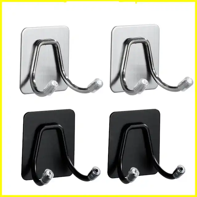 Stainless Steel Heavy Duty Adhesive Wall Mount Hooks for Kitchen Bathroom Double Hook VL-0028