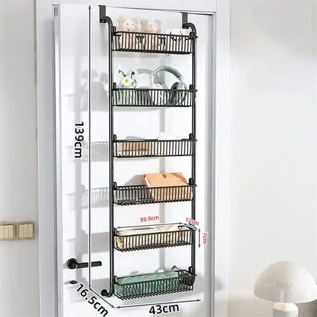 Over the Door Multi-layer Hanging Basket Shelf Wire Organizer Storage Rack Wire Display Rack With Five Baskets VL-0307