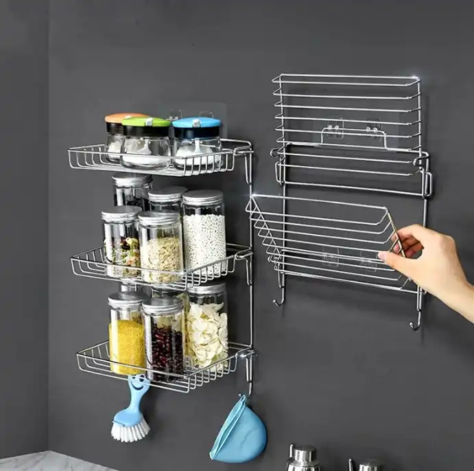 Wall Mounted Stainless Steel Foldable No Drilling Adhesive Hanging Bathroom Shampoo Soap Storage Organizer Shower Caddy VL-0201