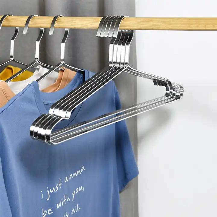 Stainless Steel Metal Hangers For Cloths Household Clothes Hanger Coat Suit Shirt Hanger With Antislip Notch VL-0187