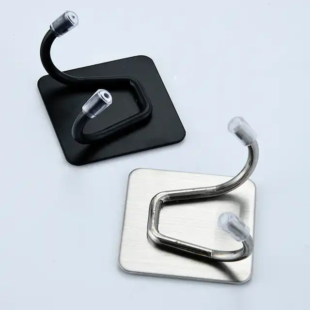 Stainless Steel Heavy Duty Adhesive Wall Mount Hooks for Kitchen Bathroom Double Hook VL-0028