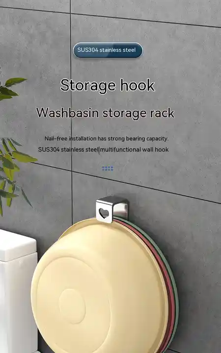 stainless steel hooks bathroom washbasin rack storage hooks drill hole free VL-0080