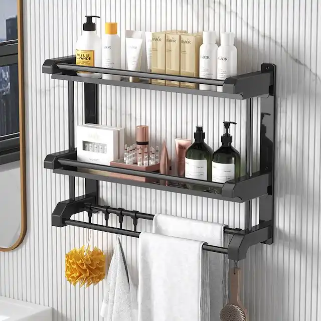 Hight Quality 50CM Bath Bar Hooks Black Shower Shelf Storage Towel Racks For Bathroom VL-0146