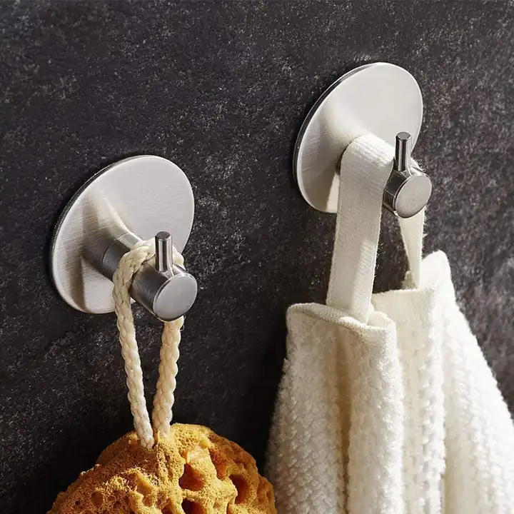 Round Self Adhesive Hooks Towel Hook Hanger for Kitchen Bathroom heavy duty Stainless Steel Metal Hook VL-0029