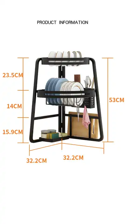 Black Over Sink Collapsible Dish Rack Multifunction Corner Triangle Shelving Spice Rack Draining rack VL-0386