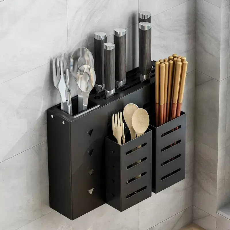 Household Wall Mounted kitchen Knife Rack Stainless Steel Wall Mounted With Chopsticks Holder Knife Storage Rack VL-0086