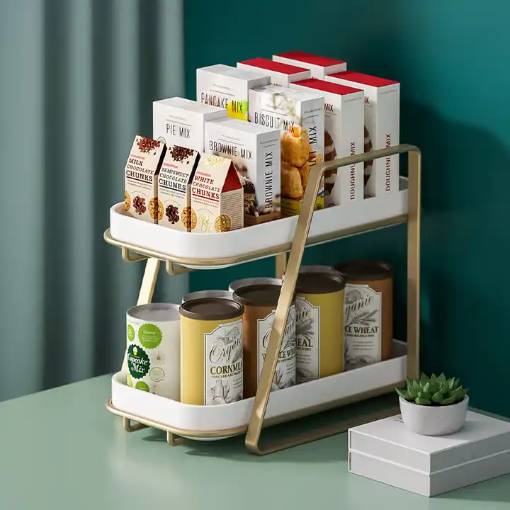 Nordic Cup Storage Shelf Desktop Organizer Double Layer Metal Detachable Storage Rack With Drain Tray For Home VL-0236