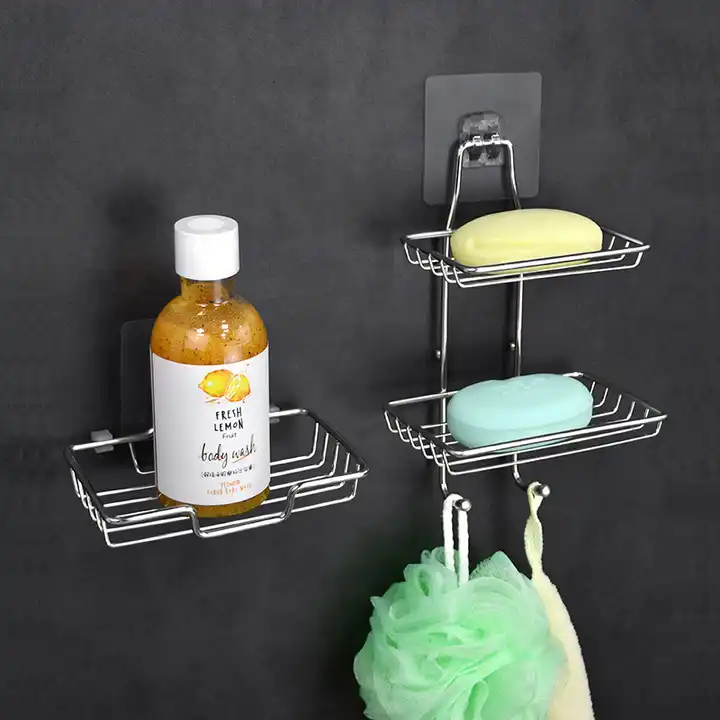 Soap Box Perforation-free suction cup wall mounted creative Double layer drain rack Household toilet Bathroom Drainage basket VL-0199