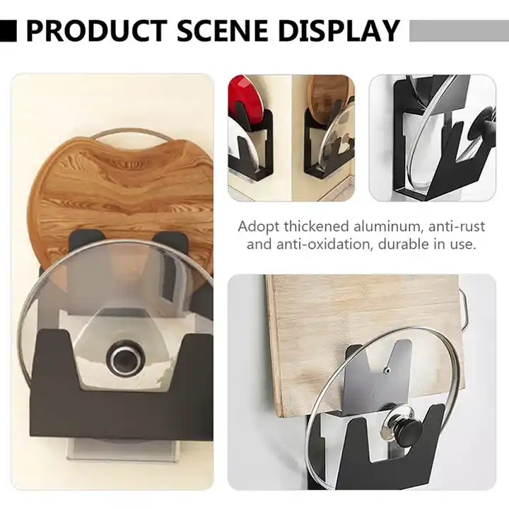 Wall Mounted Adhesive Pan Pot Cover Storage Rack Shelf Chopping Board Holder Kitchen Shelves Storage Rack VL-0150