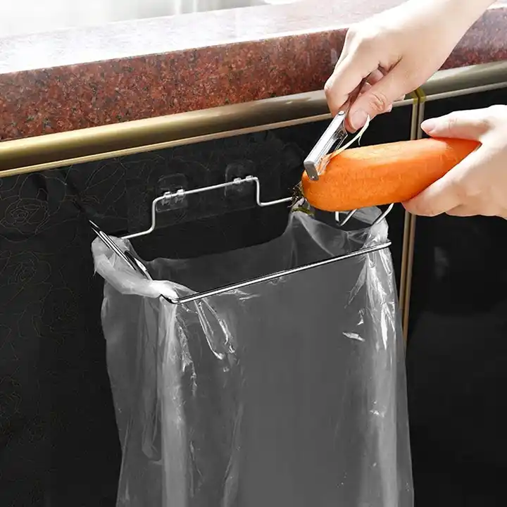 Adhesive Hanging Garbage Bags Storage Organizer Rack Stainless Steel Trash Bag Holder VL-0195