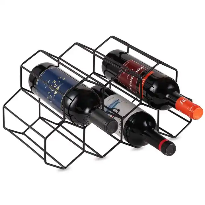 Nordic style Wrought Iron Black 7 Bottles Metal Wine Rack Storage Holder Free Standing VL-0468