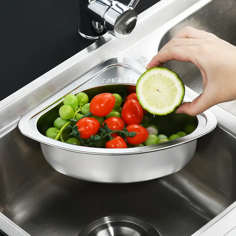 Kitchen Sink Drain Storage Basket Triangle Stainless Steel Shelf Vegetable And Fruit Basket VL-0085