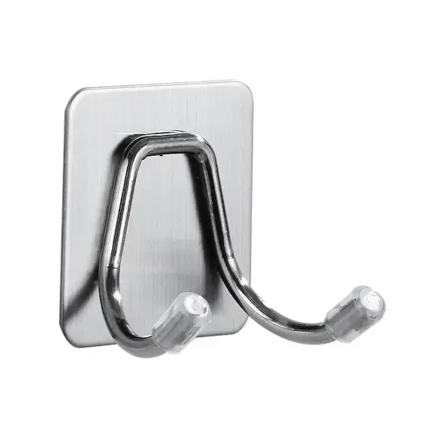 Stainless Steel Heavy Duty Adhesive Wall Mount Hooks for Kitchen Bathroom Double Hook VL-0028