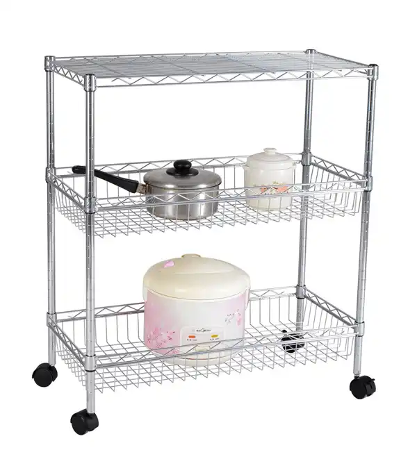 Warehouse cubicle height adjustable garage wire rack metal 3-layer wheel stacking shelving steel storage shelf VL-0213