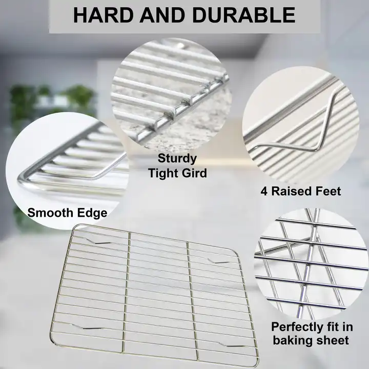 Stainless steel rectangle shaped household kitchen outdoor BBQ mesh barbecue grill baking bread cake plate shelf cooling rack VL-0339