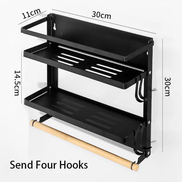 Best Good Sale Kitchen Rack with 2-Tier Magnetic Shelf-1 Paper Towel Roll Holders-4 Removable Hooks Magnetic Paper Towel Holder VL-0139