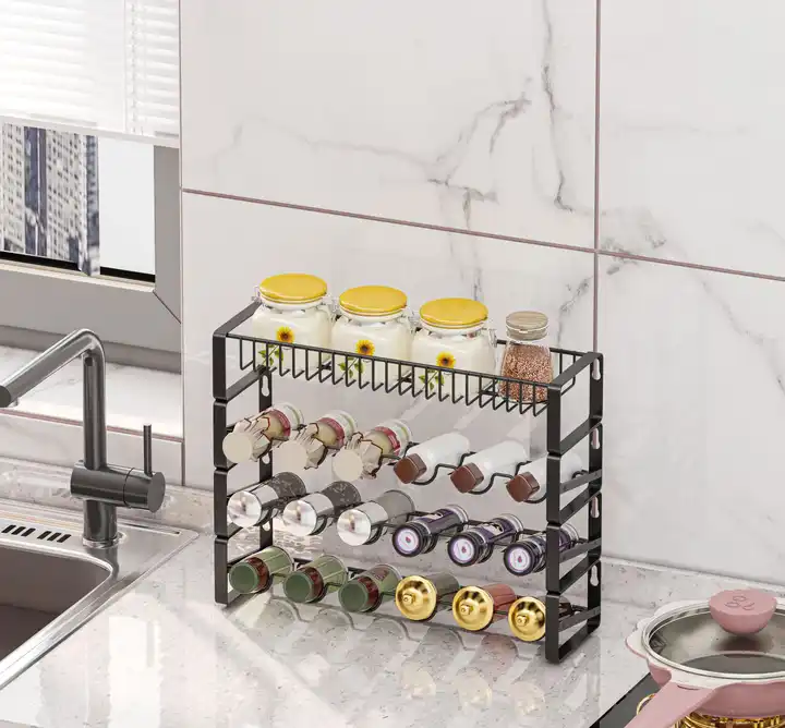 Factory Audit Cabinet Seasoning Storage Baskets 4 Layers Storage Racks Removable Countertop Spice Racks VL-0429