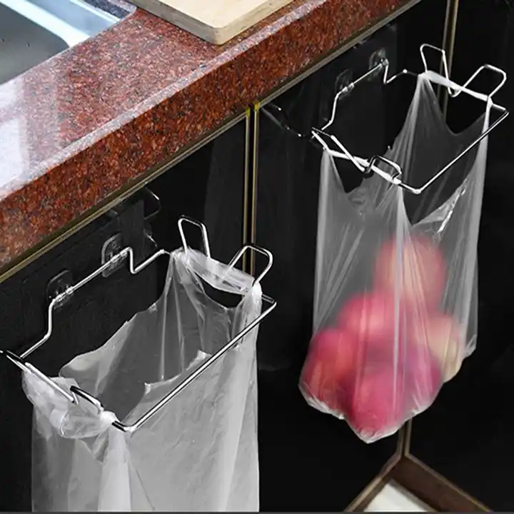 Adhesive Hanging Garbage Bags Storage Organizer Rack Stainless Steel Trash Bag Holder VL-0195