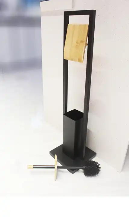 Free Standing Roll Set Household Cleaning Tools Toilet Brush Stand And Black Bamboo Paper Holder VL-0176