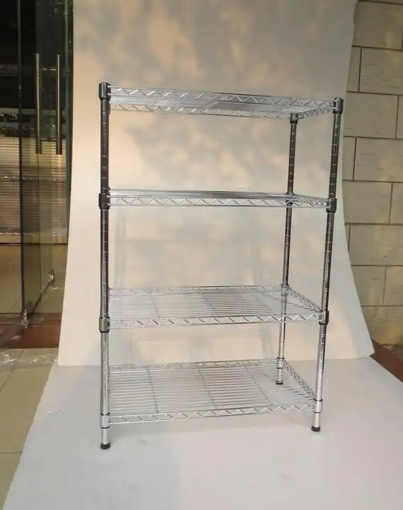 Hot Sale 4 Tiers Adjustable Chrome Metal Wire Storage Home Shelf Stand VL-0451