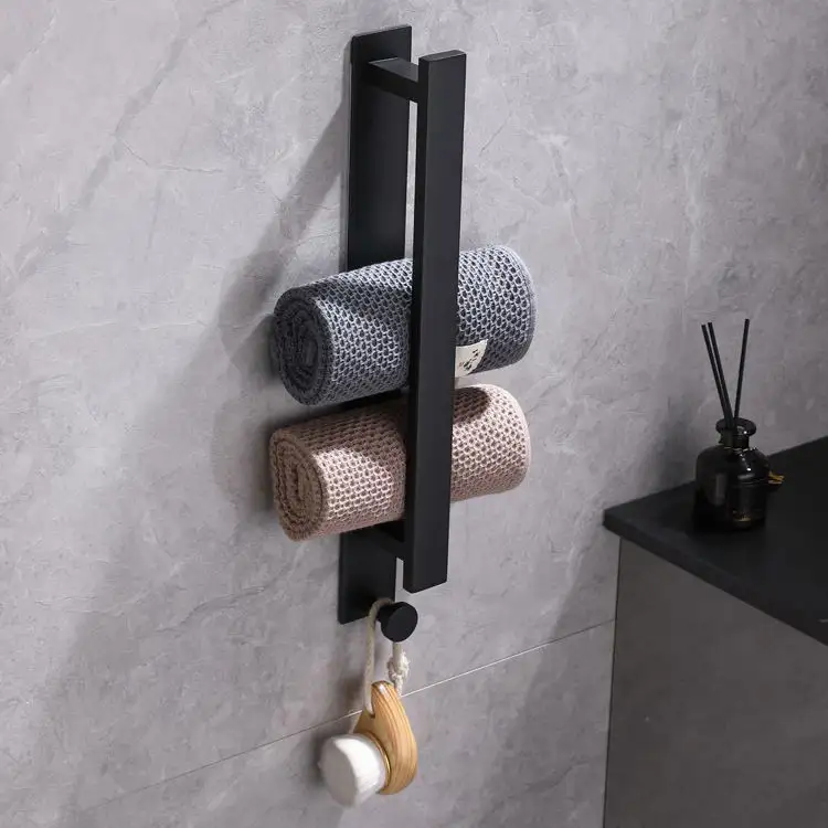 Self Adhesive Towel Rail Bars organizer Hand towel Storage No Drilling Stainless Steel Towel Holder with Hook VL-0056