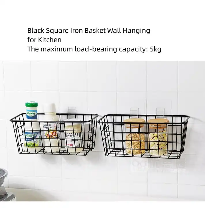 Hangable Iron Storage Basket Kitchen Cabinet Door Back Hanging Basket Spice Bottle Storage Rack Bathroom Cabinet Shelves VL-0295