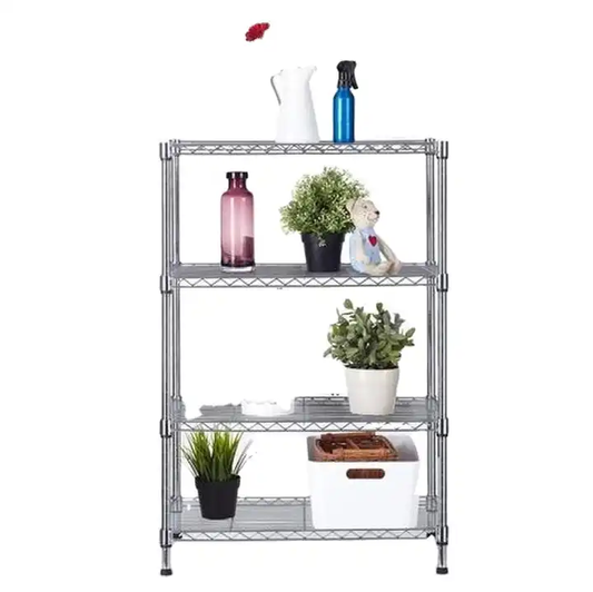 Hot Sale 4 Tiers Adjustable Chrome Metal Wire Storage Home Shelf Stand VL-0451