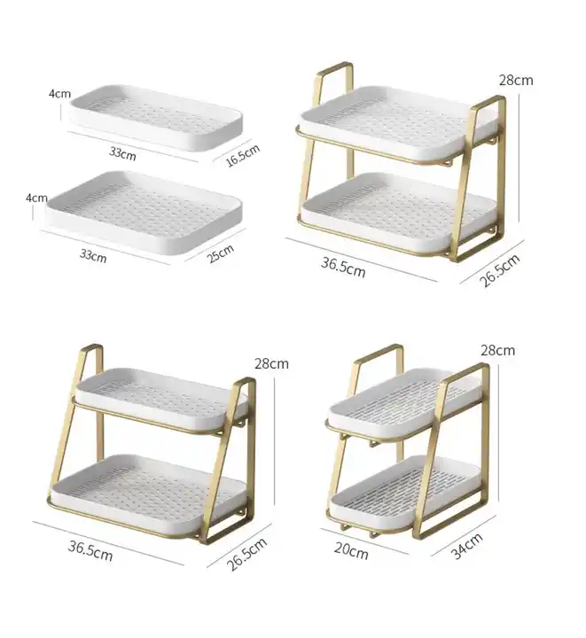 Nordic Cup Storage Shelf Desktop Organizer Double Layer Metal Detachable Storage Rack With Drain Tray For Home VL-0236