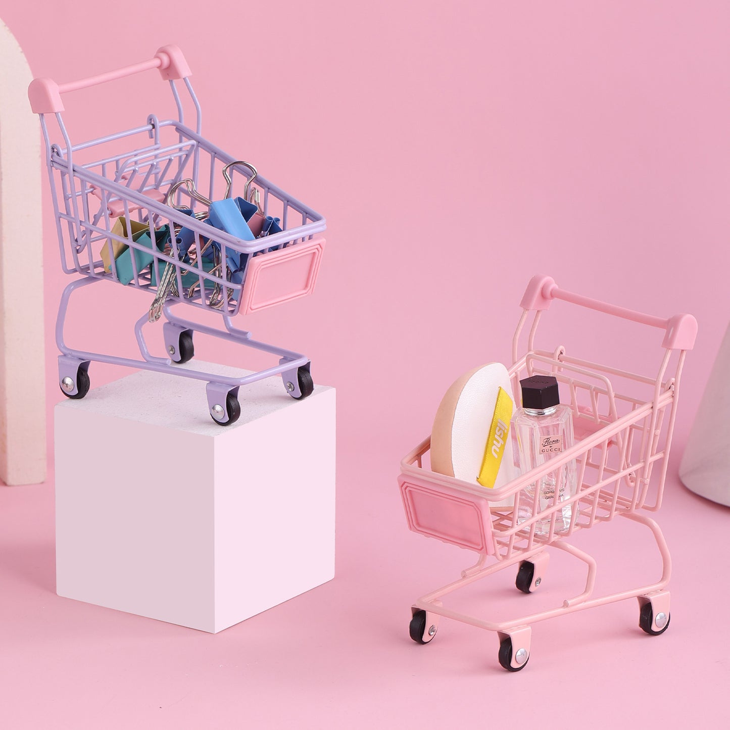 Mini Supermarket Shopping Cart for Girls Pretend Play Toy with Storage Creative Children's Model VL-0313