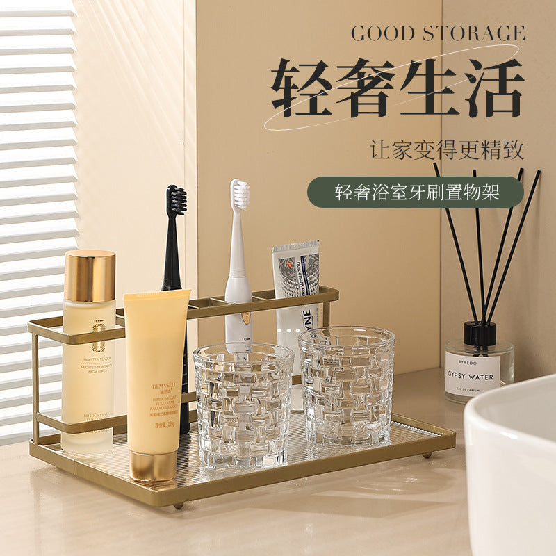 Gold Metal Toothbrush Holder Washing Tray WIth Cleaning Cream Holder for Bathroom and Vanity Accessories VL-0228