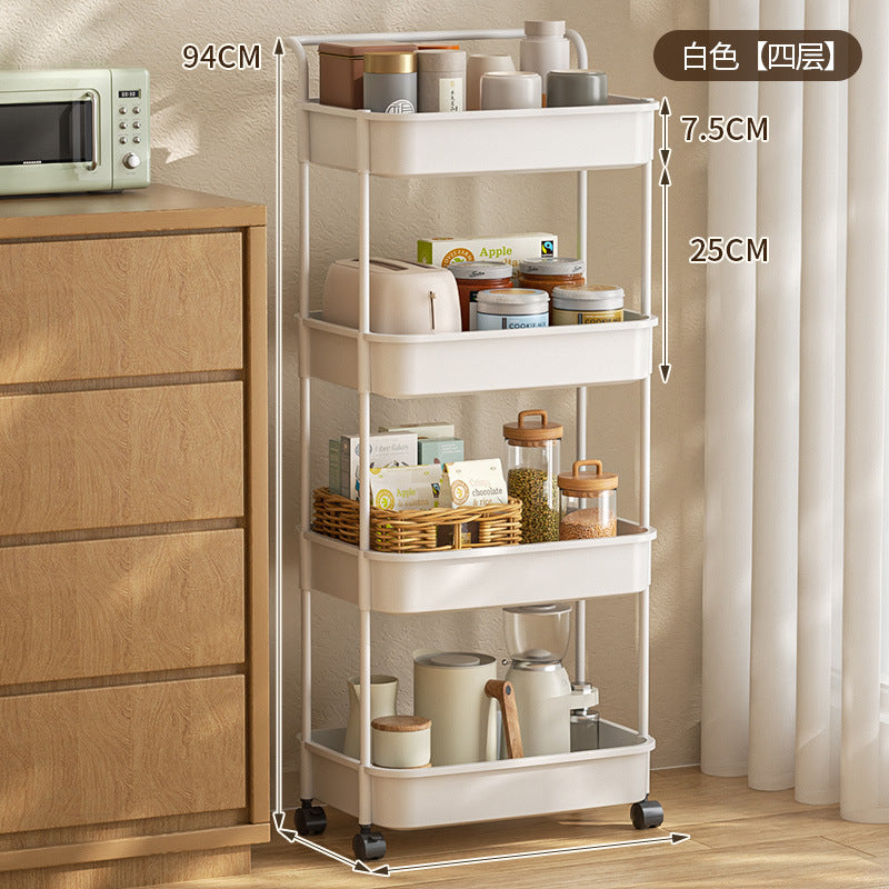 Plastic White Bathroom Kitchen Storage Utility Multi-Functional Storage Trolley Rolling Cart on wheels VL-0226