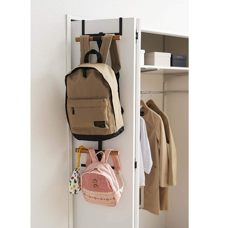 Household metal wooden 2 layer handle backpack rack multipurpose hat handbag storage holders rack VL-0397