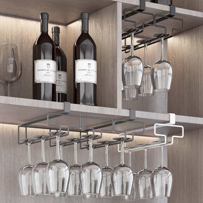 Wine Glass Rack Wall Mounted Stemware Inverted Storage Shelf Under Cabinet No-punch Organizer Rack Drain Holder Kitchen Tools VL-0130