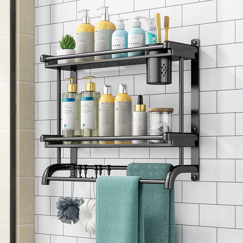 Best Quality Wholesale Stainless Steel 2 Layer Bathroom Wall Mounted Storage rack shelf Towel Holder VL-0498